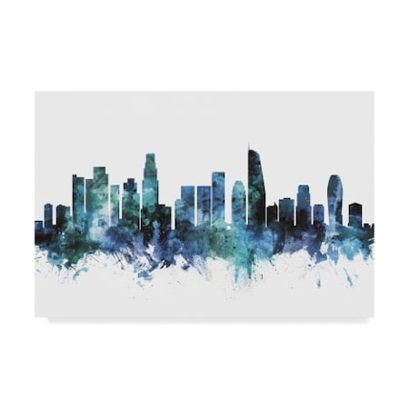 Michael Tompsett 'Los Angeles California Blue Teal Skyline' Canvas Art,22x32
